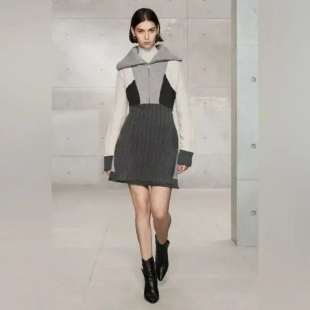 Zara SRPLS Women 100% Wool Collar Dress Sz S Limited Edition Colorblock‎  Zip